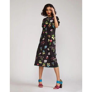 Cynthia Rowley Raya Tee Midi Dress - Floral - Black Multi/Black Floral